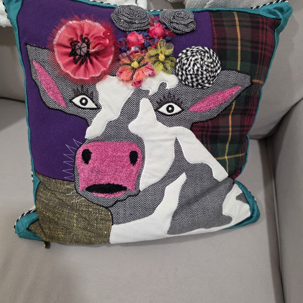 MacKenzie-Childs Multicolor Cow Accent Pillow